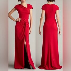 NEW TADASHI SHOJI RUSSO ASYMMETRIC TWIST-KNOT Red cap sleeve GOWN sz XL